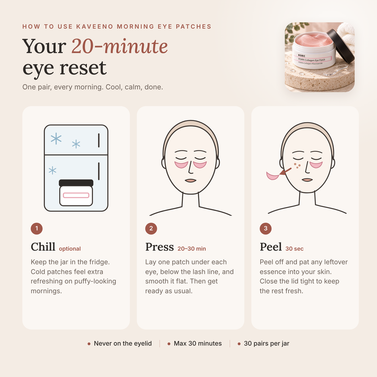Kaveeno Morning Eye Patches — PDRN + Collagen Hydrogel Under-Eye Patches (30 Pairs)