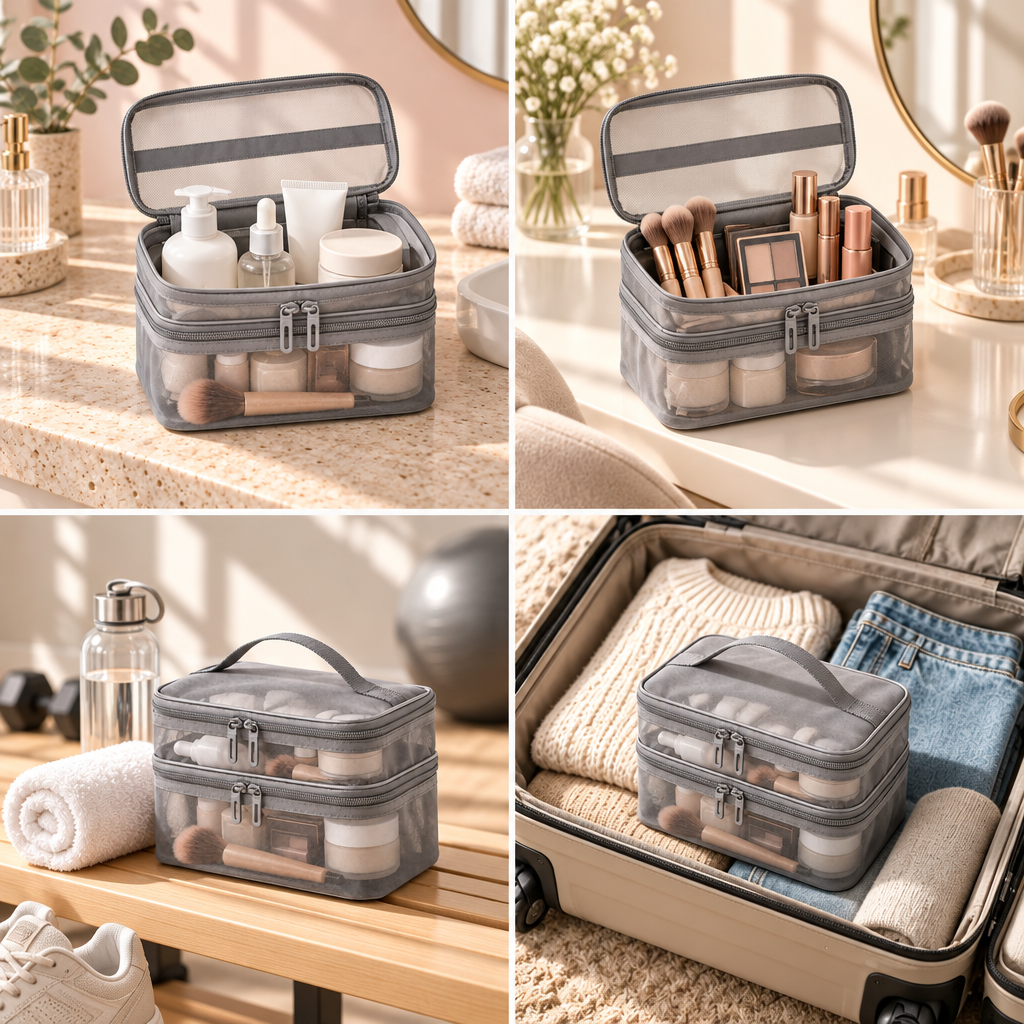 Kaveeno Travel Beauty Bag — Double-Layer Cosmetic Organizer