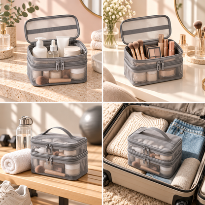 Kaveeno Travel Beauty Bag — Double-Layer Cosmetic Organizer
