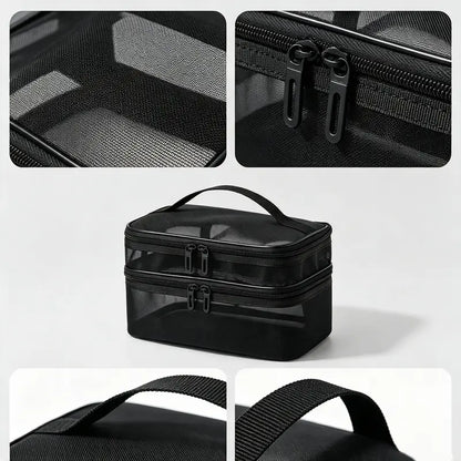 1Pc Double-Layer High-Capacity Makeup Bag with Handheld Handle - Beauty Storage Pouch, Portable Travel Cosmetic Organizer for Home Use, Cosmetic Lovers, High Capacity Storage Bags