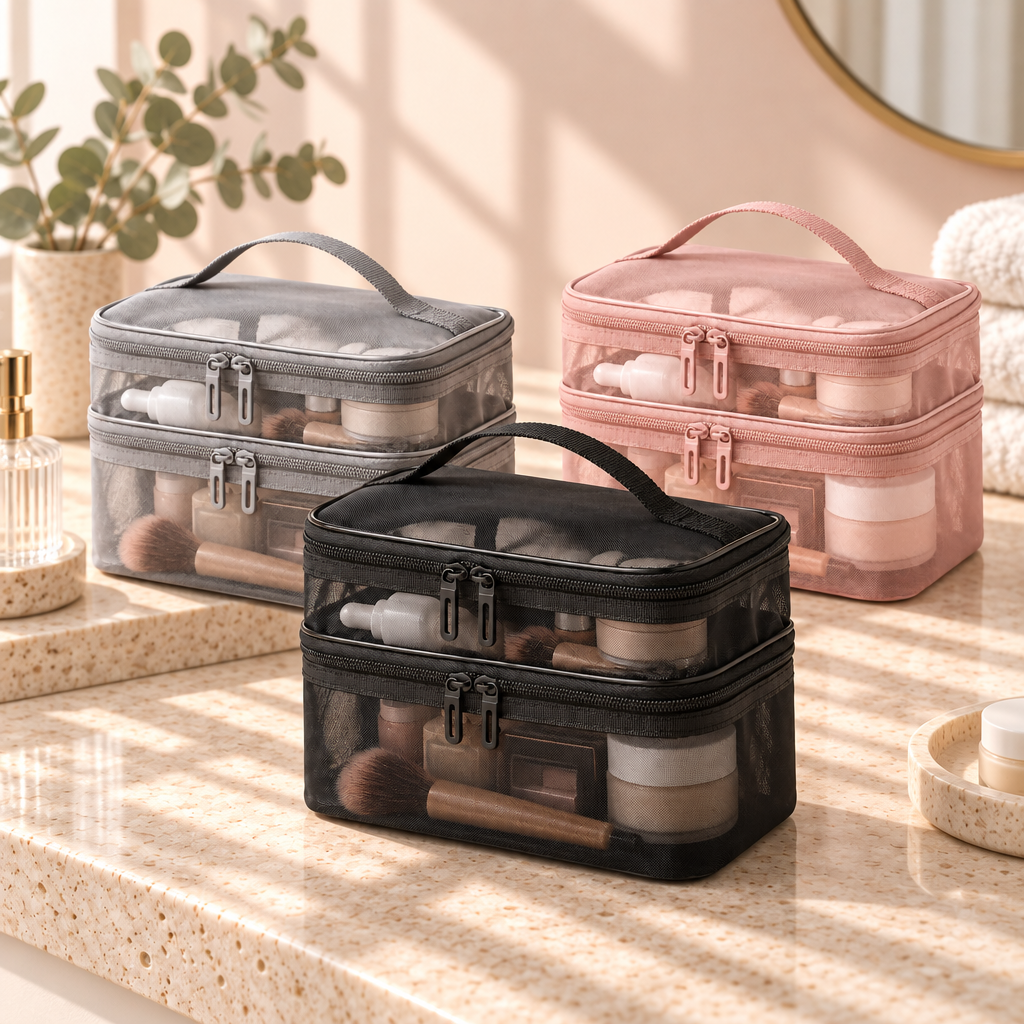 Kaveeno Travel Beauty Bag — Double-Layer Cosmetic Organizer