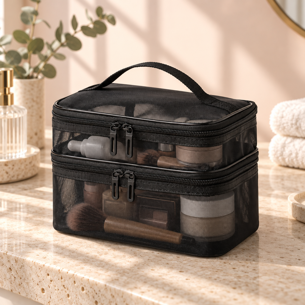 Kaveeno Travel Beauty Bag — Double-Layer Cosmetic Organizer