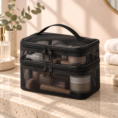 Kaveeno Travel Beauty Bag — Double-Layer Cosmetic Organizer