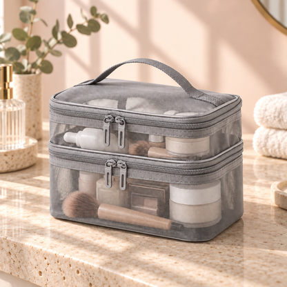 Kaveeno Travel Beauty Bag — Double-Layer Cosmetic Organizer