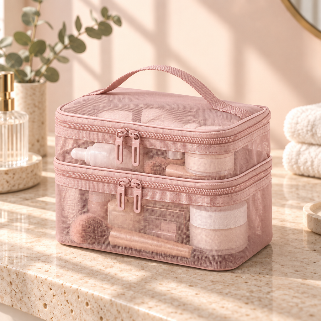 Kaveeno Travel Beauty Bag — Double-Layer Cosmetic Organizer