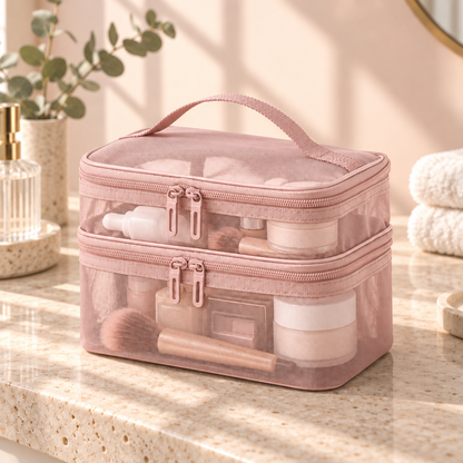 Kaveeno Travel Beauty Bag — Double-Layer Cosmetic Organizer